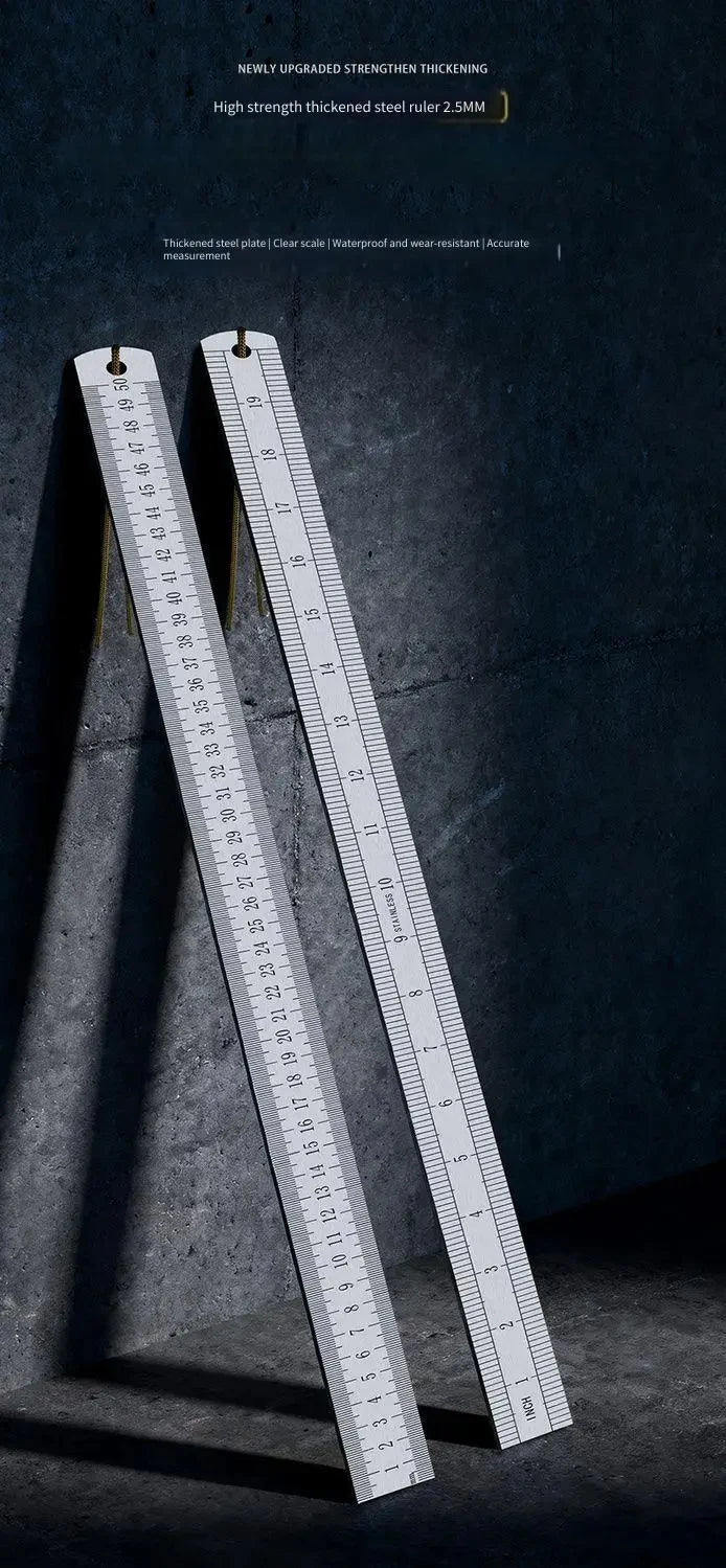 2.5mm Thick 50cm Stainless Steel Ruler Metric Inch Straightedge for Woodworking Construction Drafting Teaching and Measuring