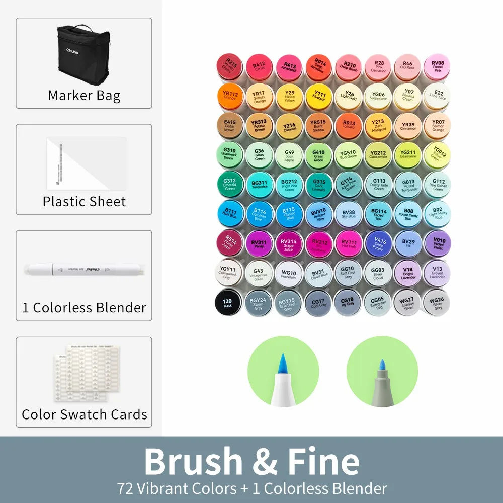 Ohuhu Honolulu B Marker Pen Set Color Markers Alcohol Art Markers Refillable Dual Tips Sketching Drawing Manga School Supplies