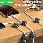 ROCOREN Magnetic Cable Organizer Self Adhesive Wire Holder Under Desk Adjustable Cable Management Wire Keeper Cable Holder Clips 6-30PCS