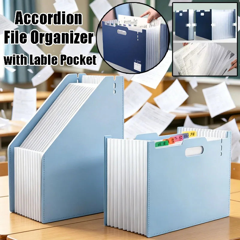 Large Capacity A4 Accordion File Organizer, Multi-Layer PP Document Folder, Desktop Standing Storage Bag with Handle