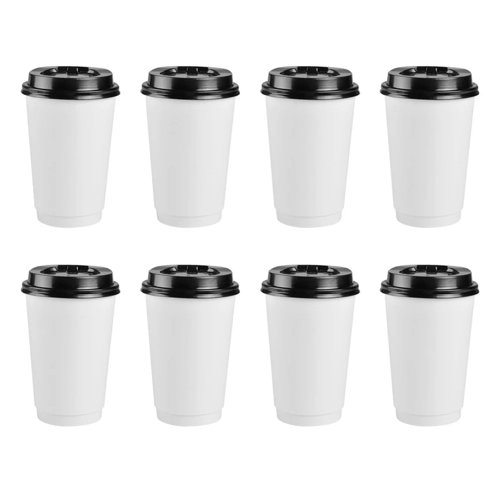 50pcs Disposable Coffee Cups Insulation Takeaway Double-Layer Paper Cup Disposable Takeaway Double Layer Coffee Cup with Lid