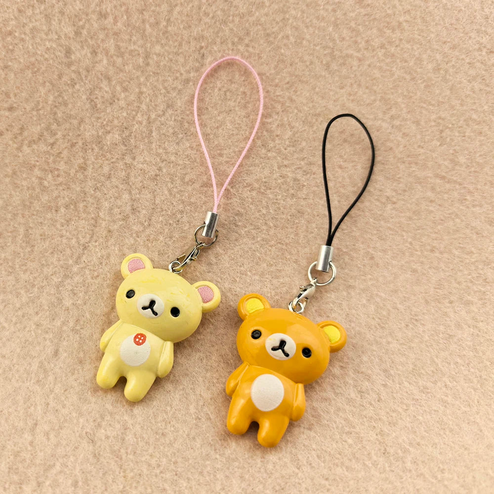 Kawaii Rilakkuma Easy Bear Phone Rope Chain Keyrings Lazybear Doll Keychains Bag Key Pendants Gift