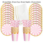 Light Pink Blue Baby Shower Girl Boy Guest Party Happy Birthday Disposable Tableware Set Paper Plate Cup Birthday Decoration