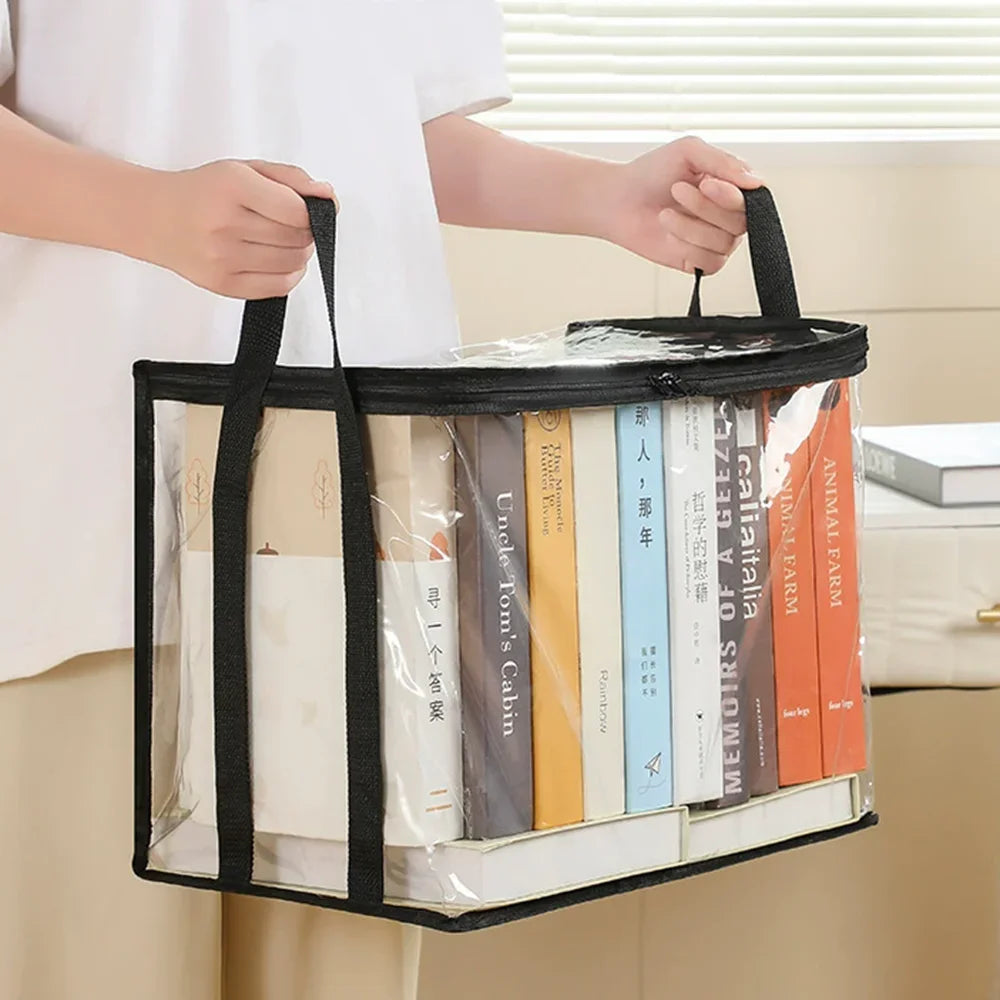 Foldable Transparent Storage Organizer Box Collapsible with Handle for Books Toys Office Supplies Dorm Classroom Home