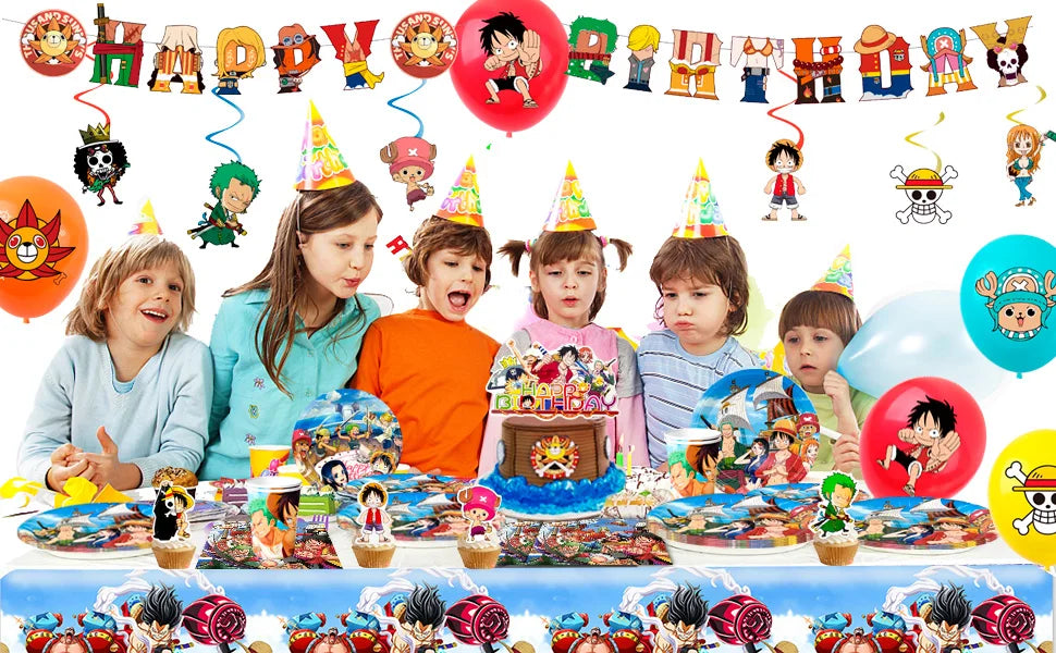 117 Pcs One Piece Party Supplies-One Piece Party Banner Balloons Cake Topper Plates Etc One Piece Birthday Party Decorations