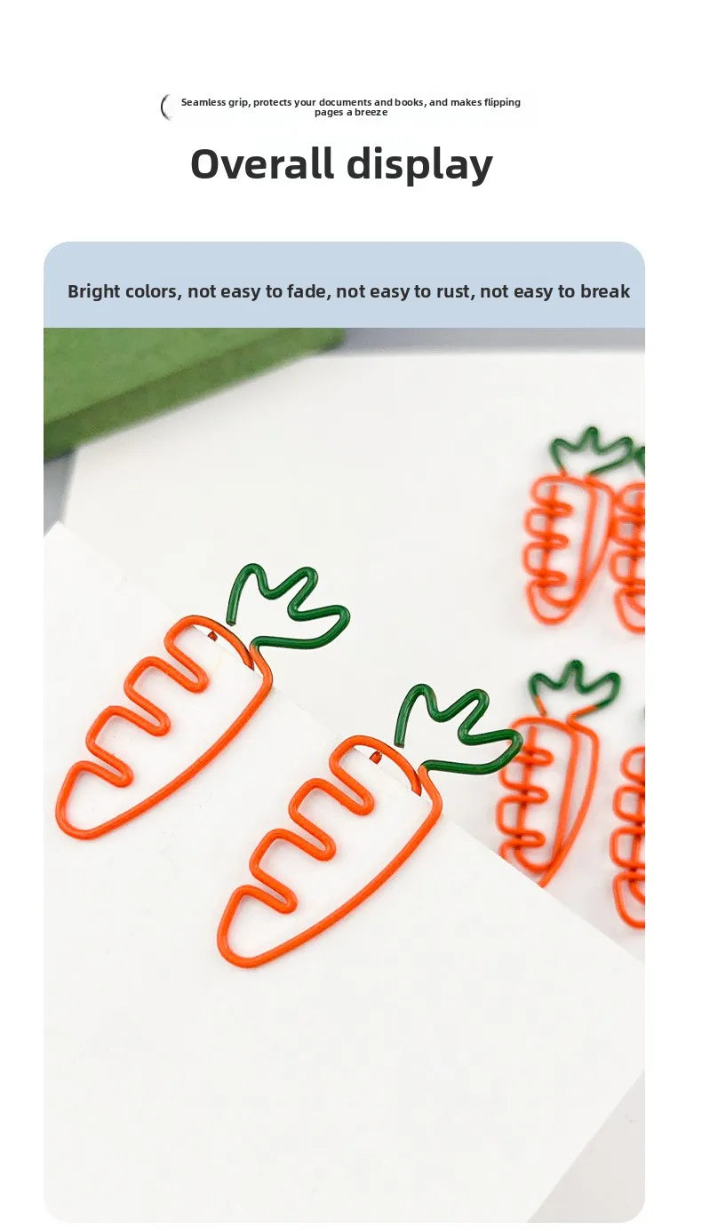 10pcs Funny Carrot Paper Clips Realistic Vegetable Shaped Baked Paint Metal Note Clips Office School Supplies