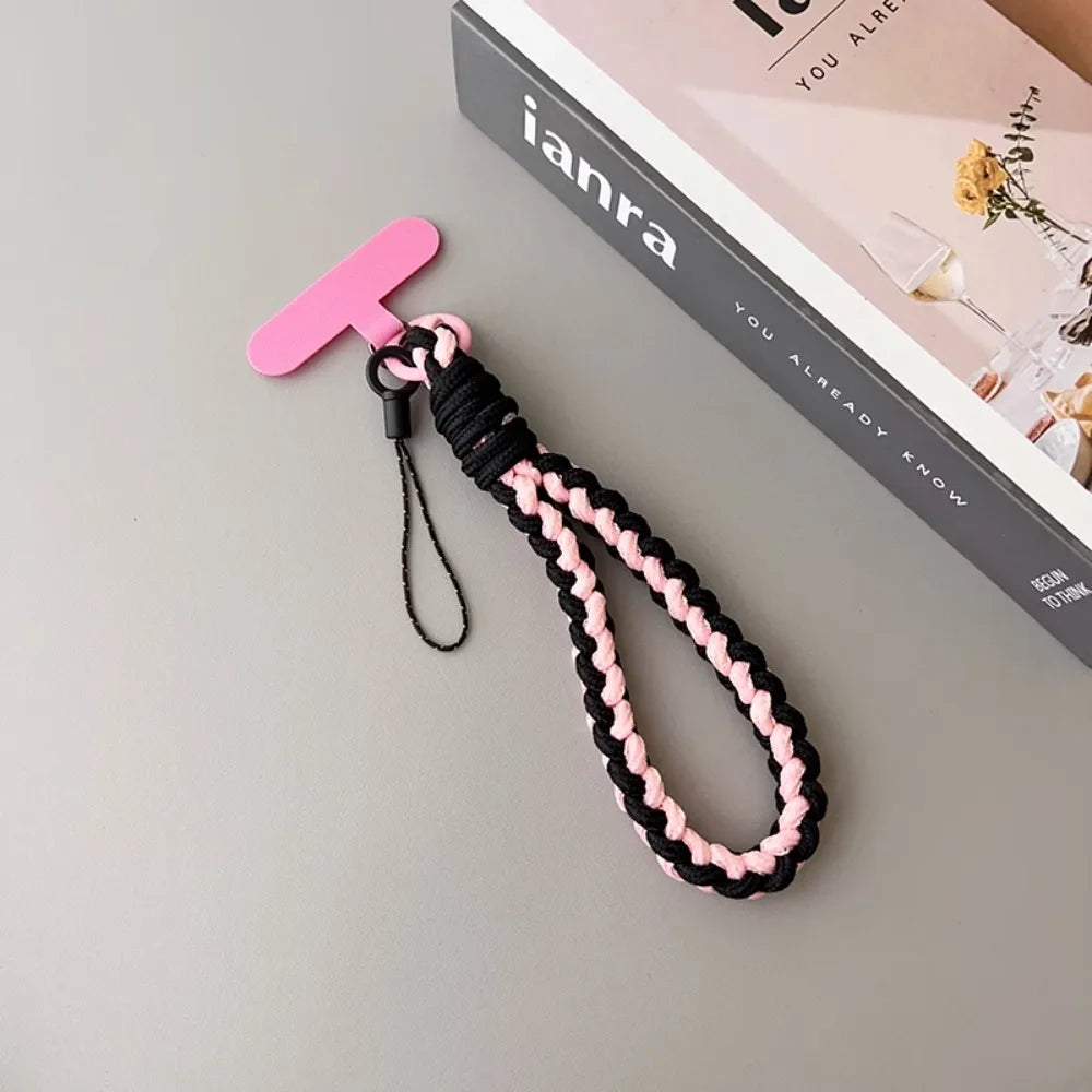 IN Korea Universal Braided Short Mobile Phone Lanyard Strap Hanging Chain Ring Cord with Patch Wrist Strap Cell Phone Detachable