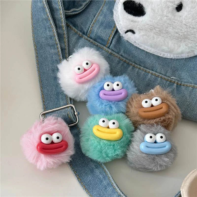 Cute Sausage Mouth Hair Ball Keychains Funny Plush Doll Pendant Key Ring Charms Backpack Car Decor Bag Pendant Accessories Gifts