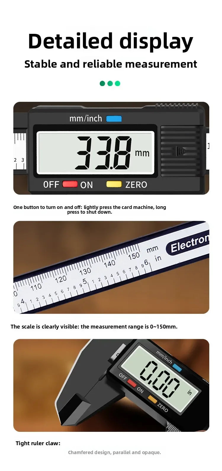 100/150mm Digital Caliper Vernier Caliper Gauge Measuring Tool for Carpentry Tools with Carbon Fiber Dial and Electronic Ruler