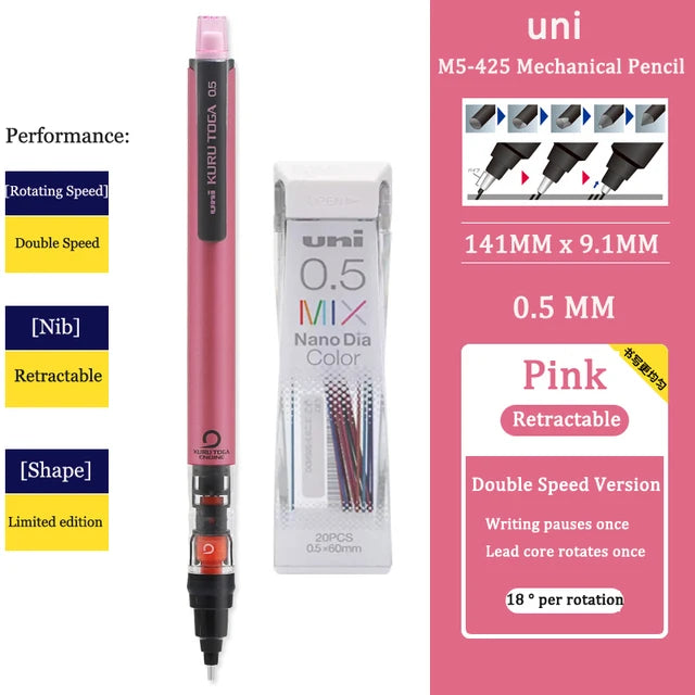 UNI KURUTOGA Mechanical Pencil M5-452 Creative Writing Continuous Sketch 0.5mm Lead Automatic Rotating Mechanical Pencil