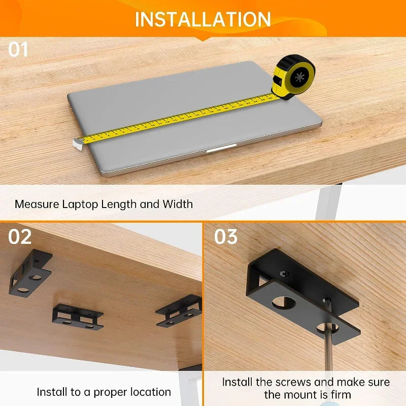 Under Desk Laptop Mount Metal Under Desk Shelf Holder for Laptop for Mac Mini Macbook Keyboard with Anti-Scratch Silicone