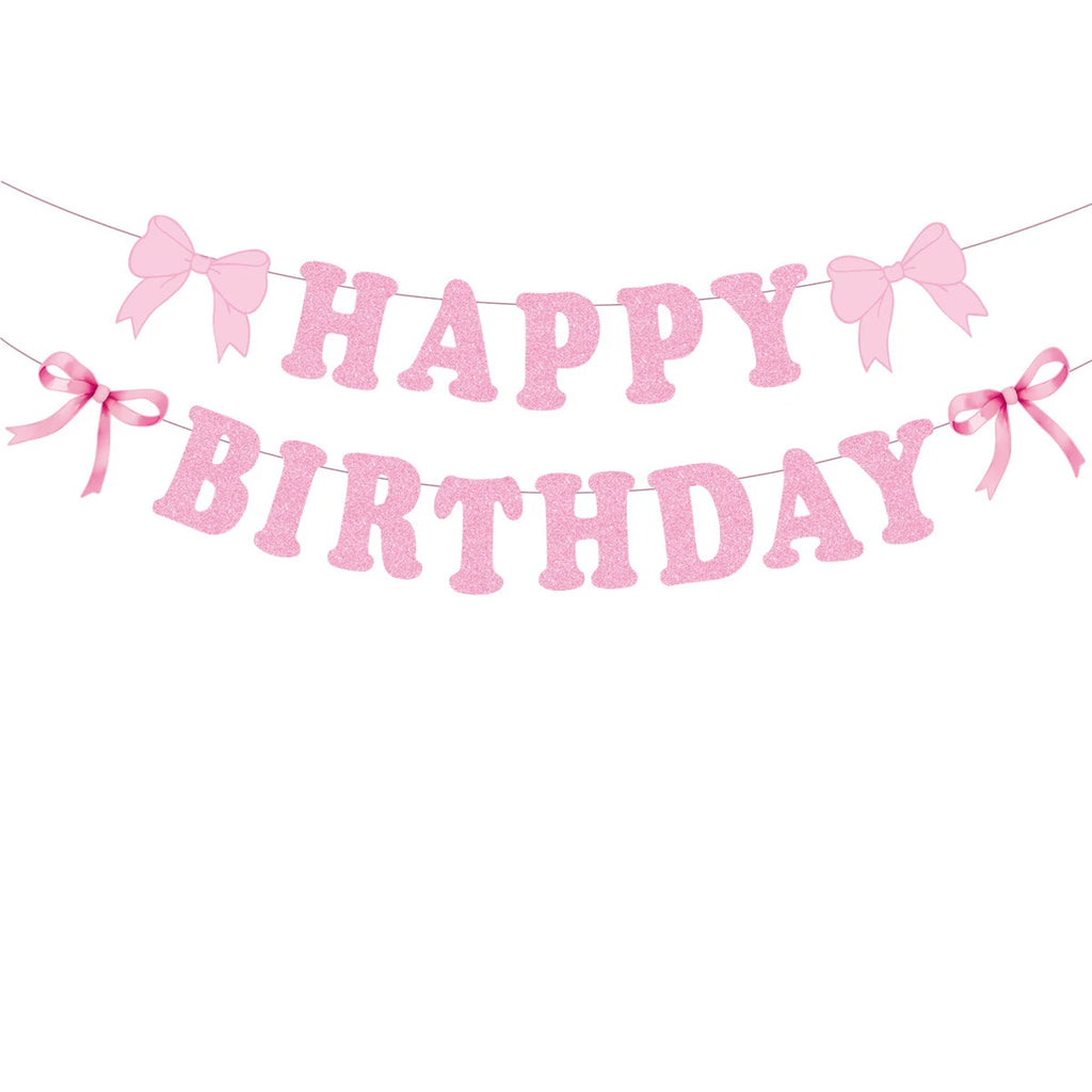 Pink bow Birthday Disposable Tableware Set Paper Plates Cups Napkins Girls Party Decoration Supplies