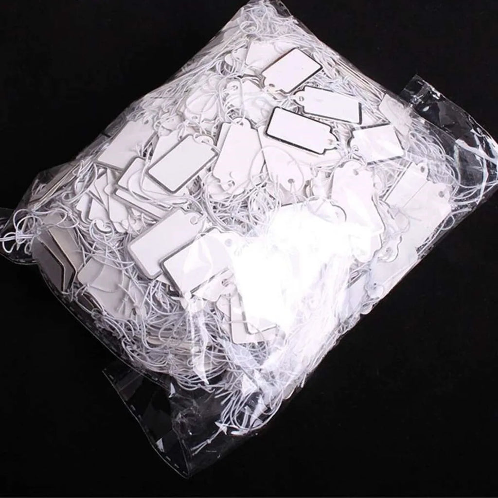 1000pcs Jewelry Strung Pricing Price Tags String Silver Merchandise Cloth Label Blank Tag White Card Paper Elastic Lanyard