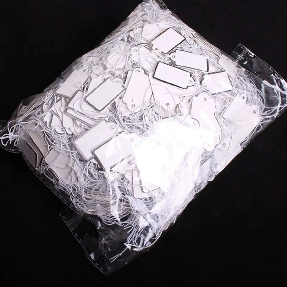 1000pcs Jewelry Strung Pricing Price Tags String Silver Merchandise Cloth Label Blank Tag White Card Paper Elastic Lanyard