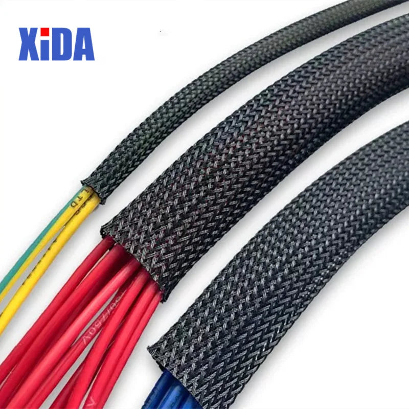5/10M Black Insulated Braid Sleeving 2/4/6/8/10/12/15/20/25mm Tight PET Wire Cable Protection Expandable Cable Sleeve Wire Gland