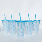 Reusable Plastic Cups With Pink Ribbons, 24 Ounces With Straws And Lids. For Parties, Drinking, Coffee, Weddings, Birthdays