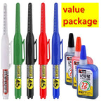 1-12 PCS 45mm Tip Waterproof Long Head Marker Pen Quick-Dry Ink for Woodworking Construction, Deep Hole White Black Red Blue