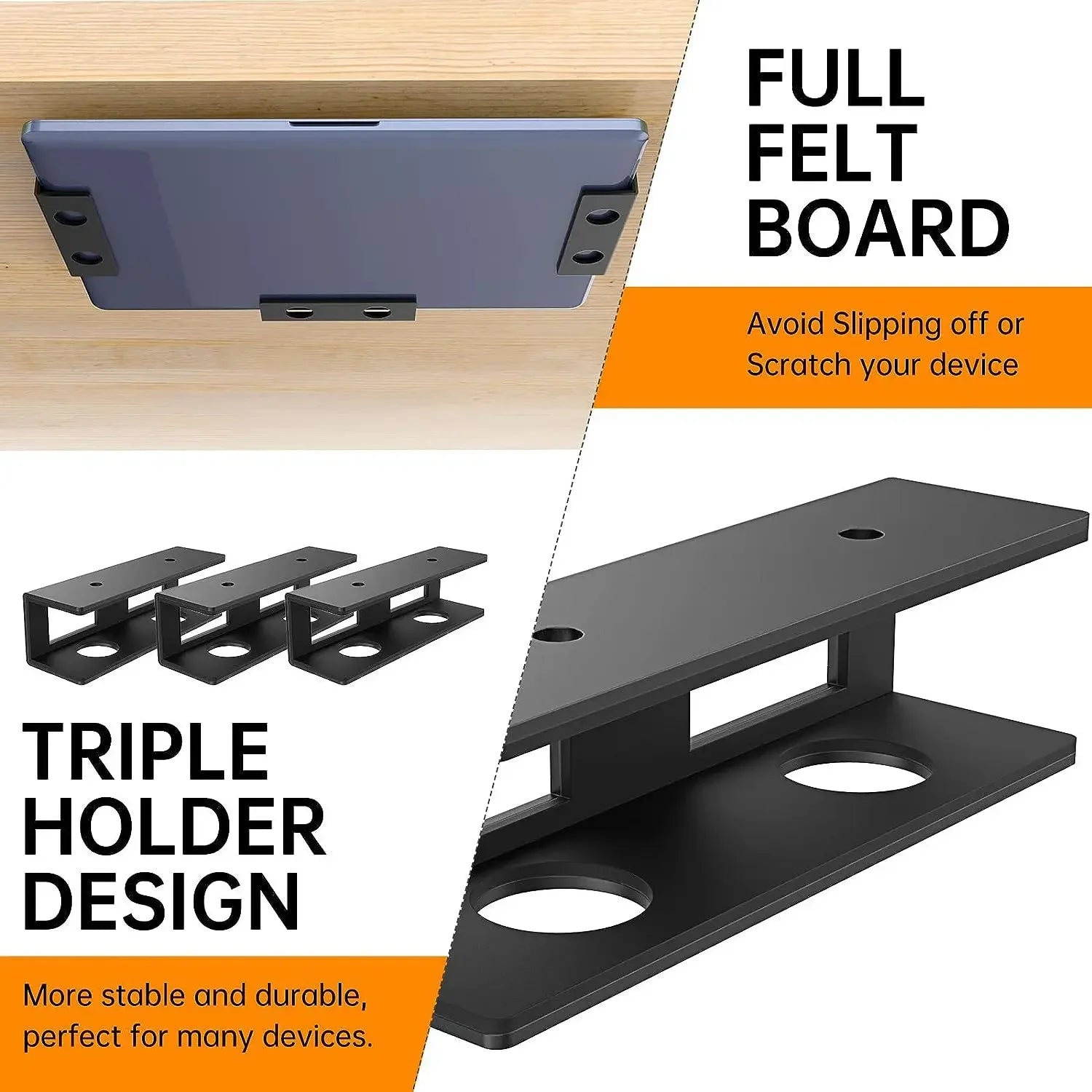 Under Desk Laptop Mount Metal Under Desk Shelf Holder for Laptop for Mac Mini Macbook Keyboard with Anti-Scratch Silicone