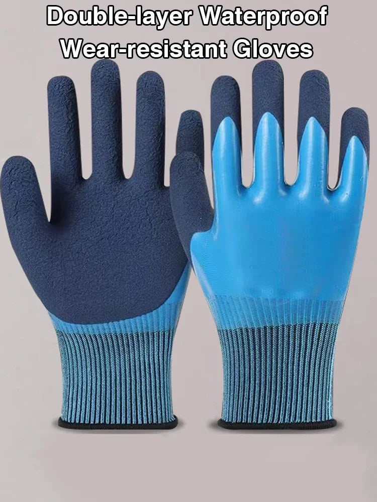 Waterproof Latex Gardening Gloves, Puncture Stab Resistant Wearproof Labor Protective Gloves for Planting Flower Work