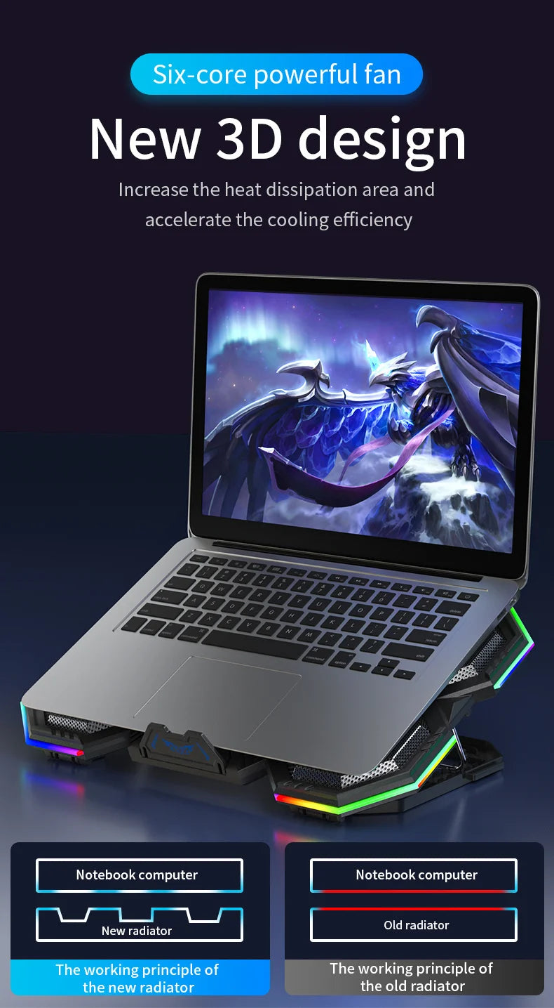 Jomaa RGB Gaming Laptop Stand Air Cooler Notebook Stand Holder with 6 fans Cooling Fan Base Suit for 12-17 inch Laptop
