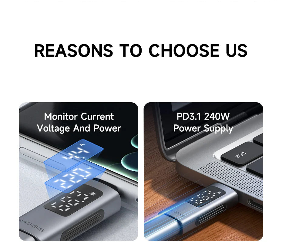 Hagibis LED Display 240W USB C Adapter Type C to USB C USB4 Connector 40Gbps 8K@60Hz for Thunderbolt 4/3 iPhone 15/16/17 Macbook