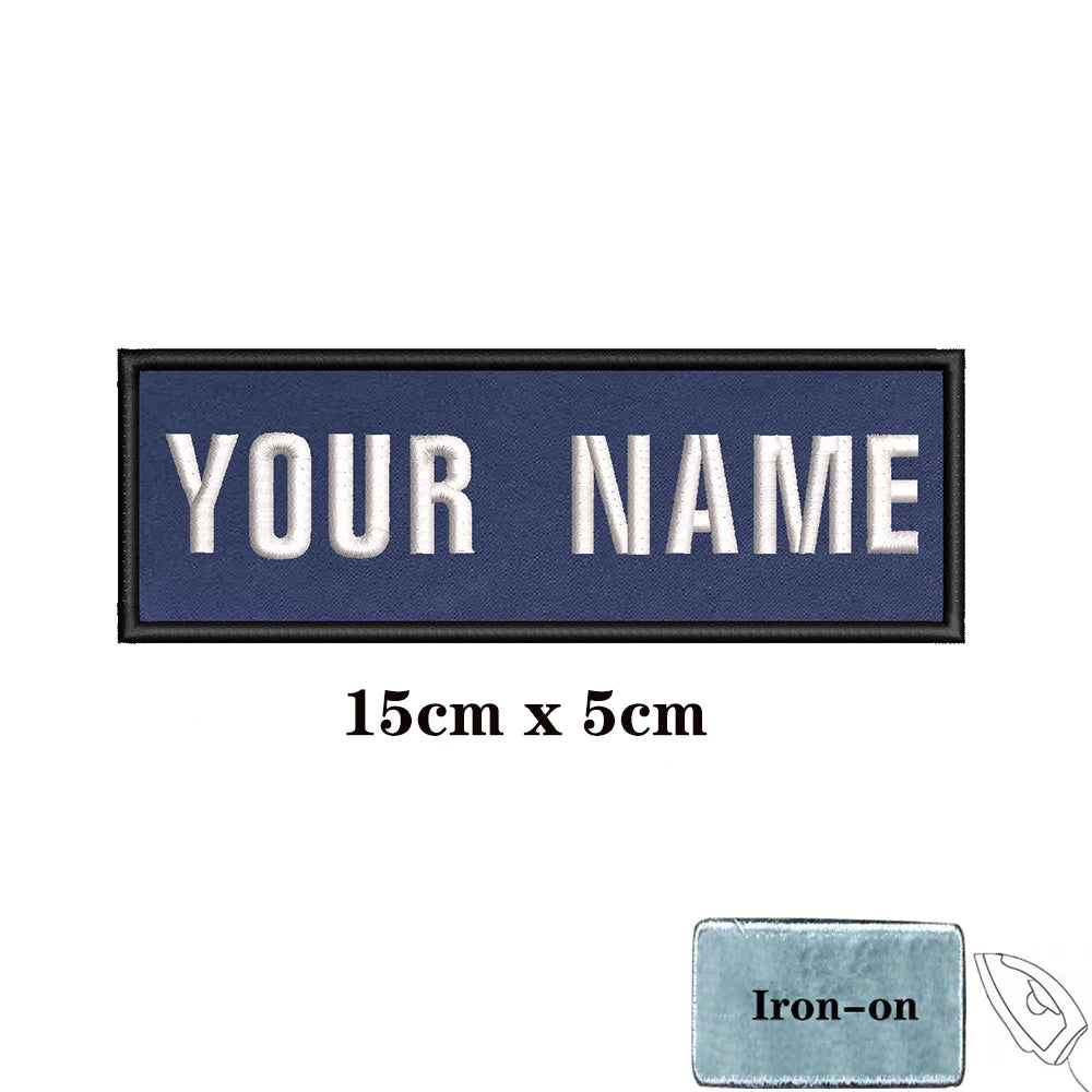 1PC Custom Name Patch Stripes Badge 10X2.5CM,8X5CM,10X4CM, 8X2.5CM,12X2.5CM,15X5CM,20X7CM,25X8CM Iron On Or Hook Loop DARK BLUE