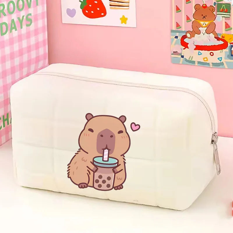 Cute Capybara 1pc pink blue Pillow Design Cosmetic Bag Pencil Case Pen Pouch Large-capacity Student Storage Pencil Case gift