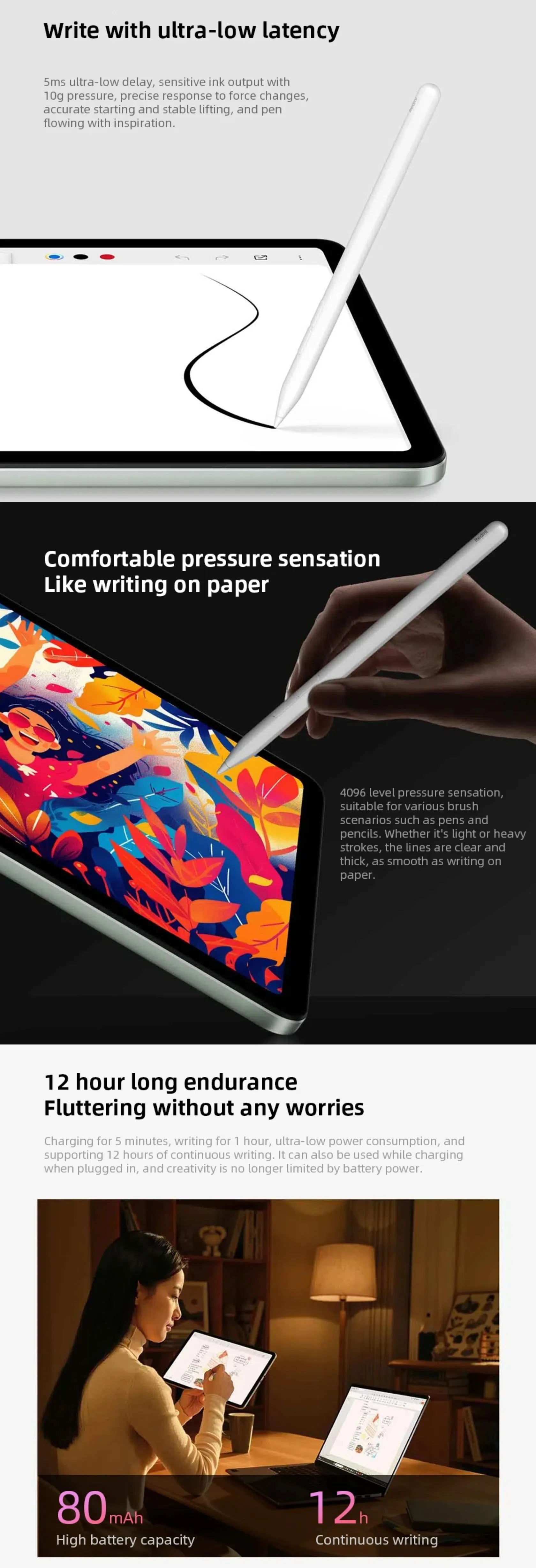 Original Xiaomi Redmi Pad 2 Stylus Pen Redmi Pad Pro Tablet 4096 level Sense Drawing Writing Redmi Smart Pen Xiaomi Smart Pen