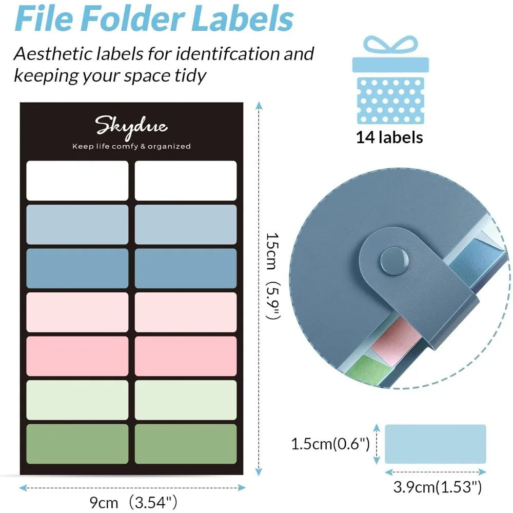 Waterproof Tearproof PP Material | Blue 8-Pocket Accordion File Organizer | Portable Letter Size Folder With Label Tags For Bills And Notes