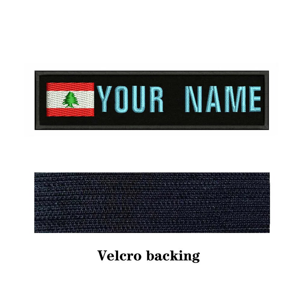 Lebanese Flag Lebanon 10X2.5cm Embroidery Custom Name Text Patch Stripes Badge Iron On Or  Patches