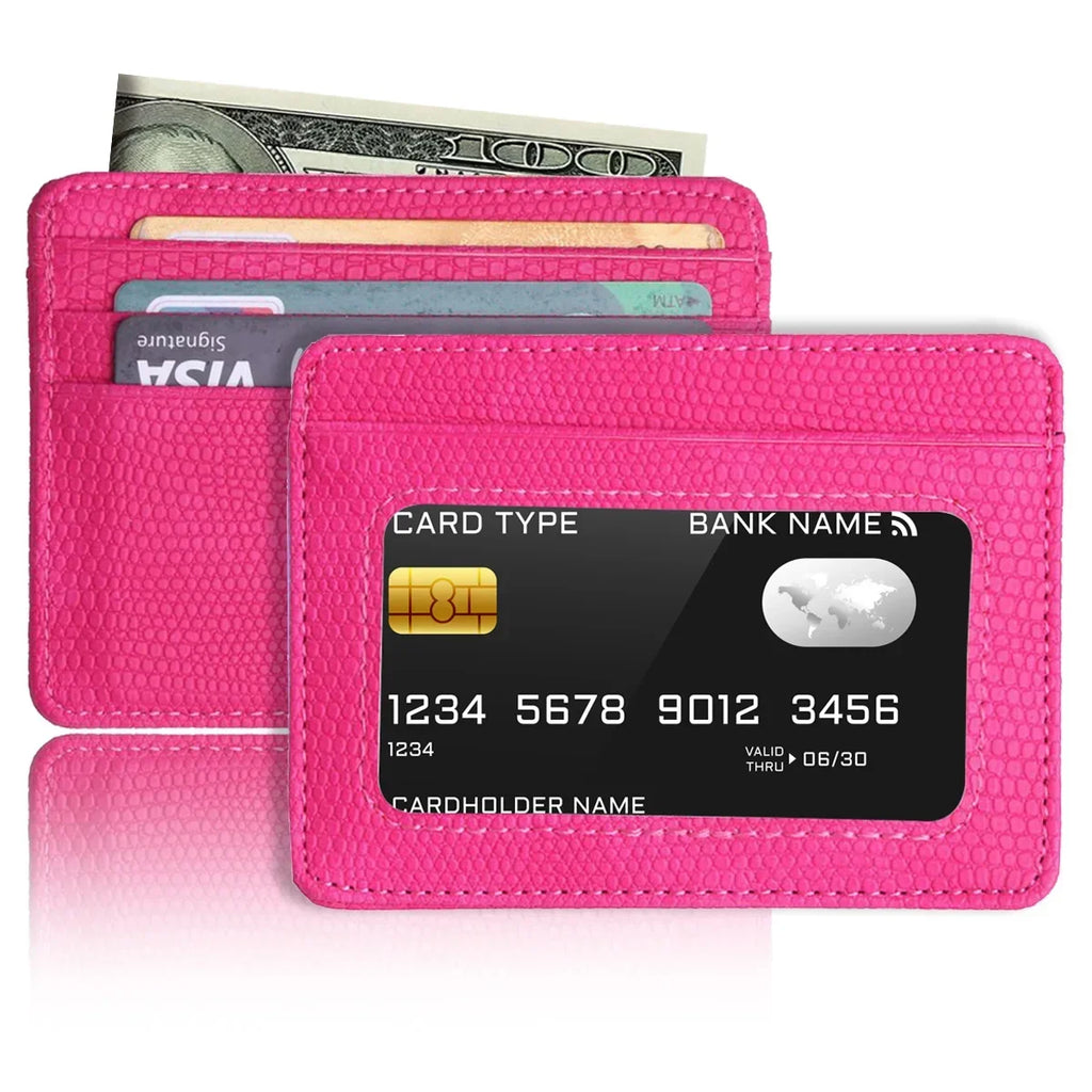 Minimalist Ultra-Thin Transparent ID Window Leather Card Holder – Unisex Compact Credit Card Wallet