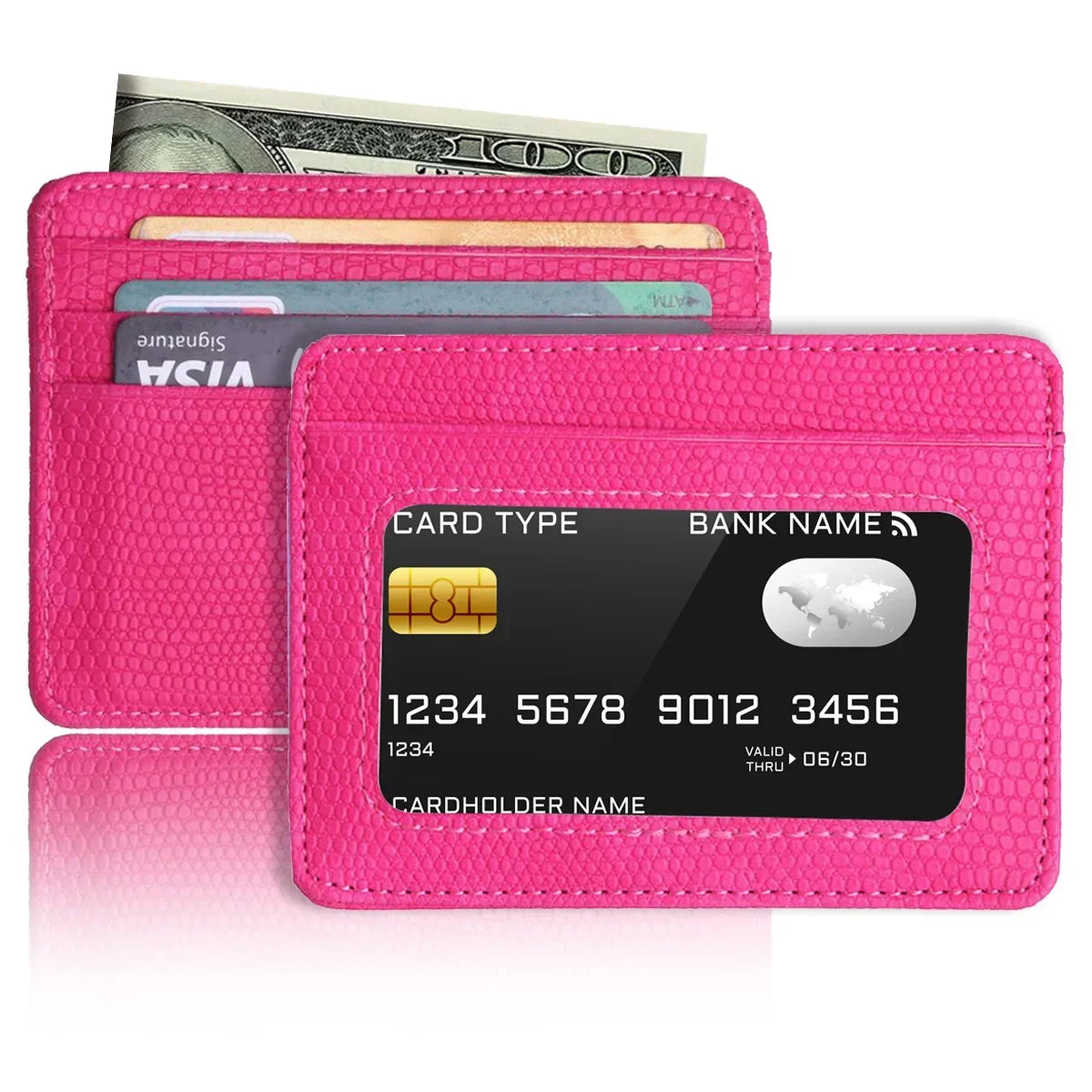 Minimalist Ultra-Thin Transparent ID Window Leather Card Holder – Unisex Compact Credit Card Wallet