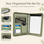 A4 Zippered Portfolio Organizer with 3-Ring Binder, Tablet Sleeve, Card Slots, Phone Pocket and Memo Pad
