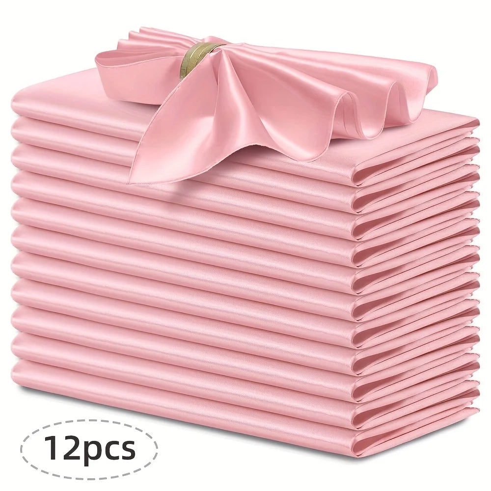 12pcs Silky Satin Dinner Napkins 30x30cm Polyester Square Table Napkins for Wedding Banquet Restaurant Birthday Party Decor