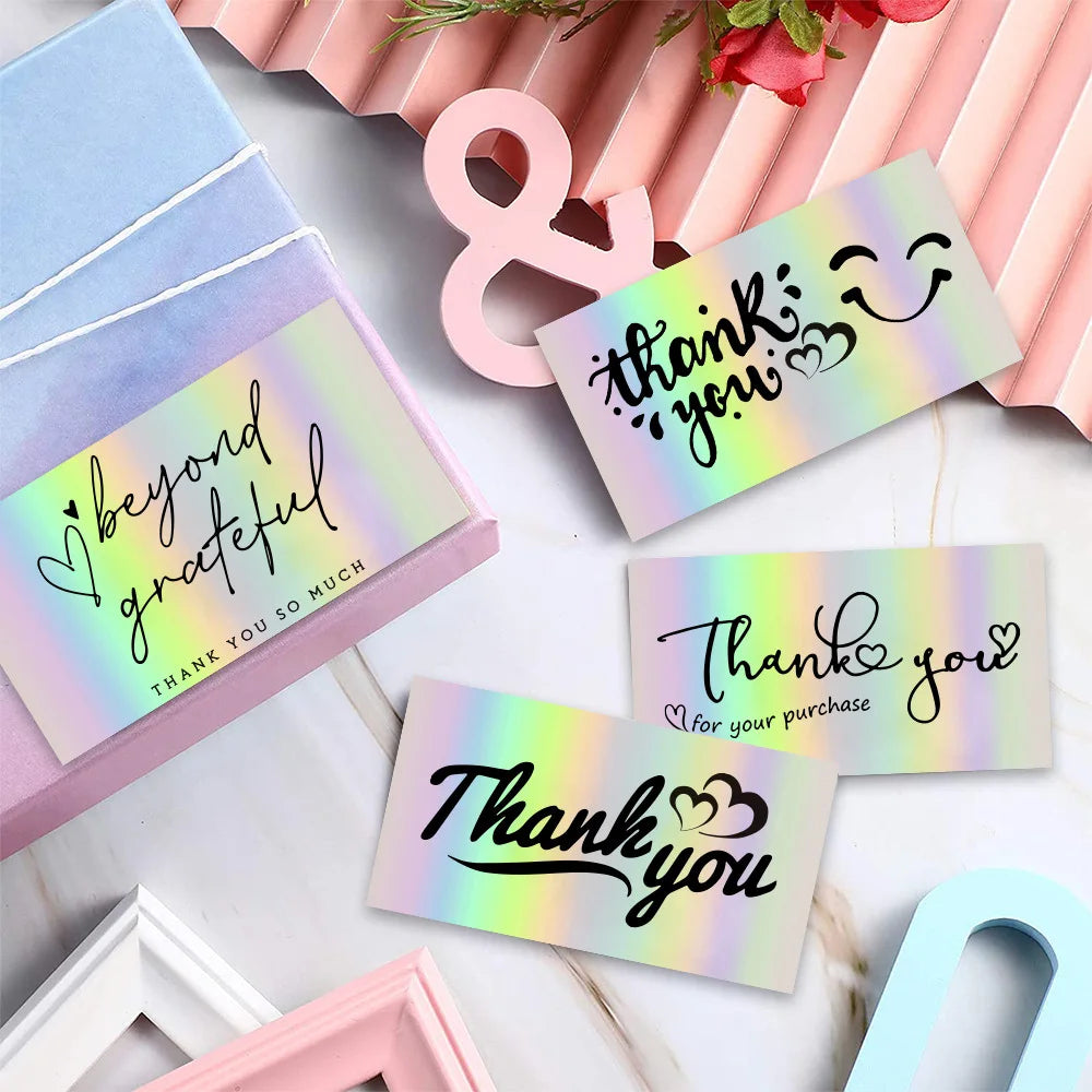 10-50pcs Thank You Cards For Small Business Colorful Laser Paper Thank You For Your Order "Beyond Grateful" Cards