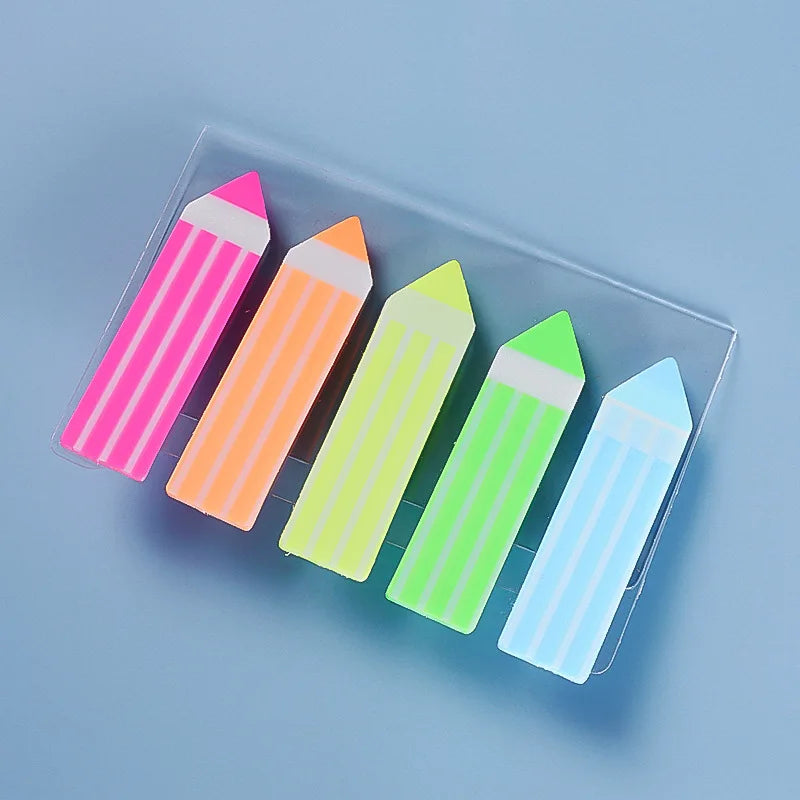 Color Fluorescence Sticky Notes Set Memo Pad Bookmarks Banners Transparent Sticky Notes School Office Stationery