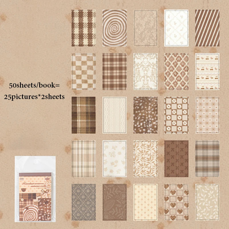 Mr.Paper 50 Sheets/Book Vintage Textured Scrapbook Card Stock, Kawaii Floral & Plaid Decorative Journal Paper for DIY Craft