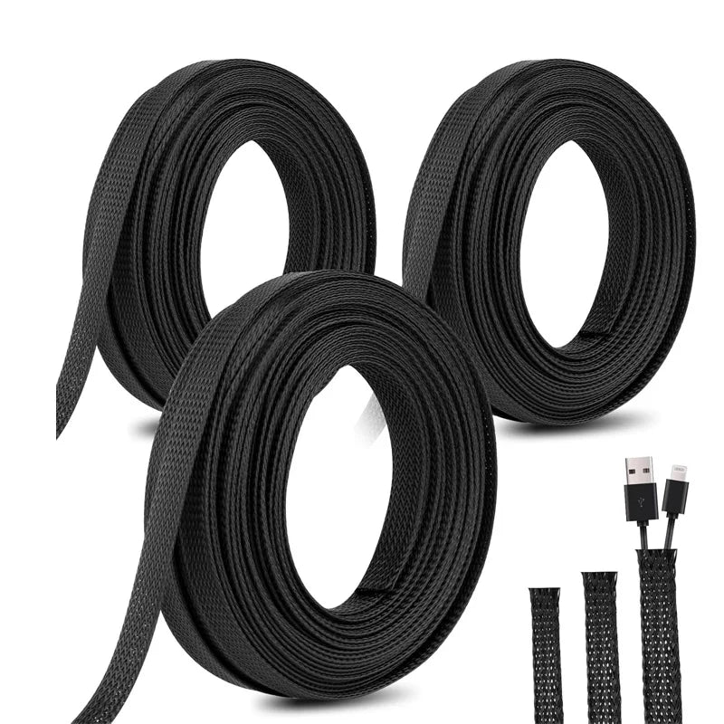Braided Wire Loom PET Cable Loom Expandable Braided Sleeving Wire Sleeve for TV Computer Home Theater Cable Sleeve 3M/10M