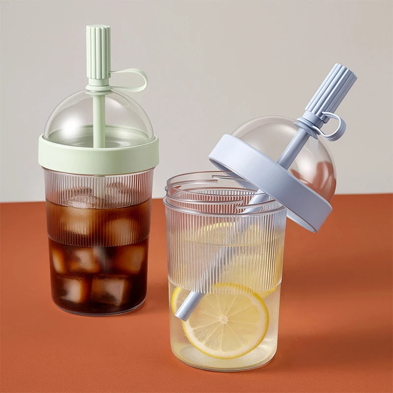 Transparent Portable Coffee Cup 500ml Leak-proof Reusable Plastic Travel Drinking Cup With Straw Office Outdoor Sports Tourists