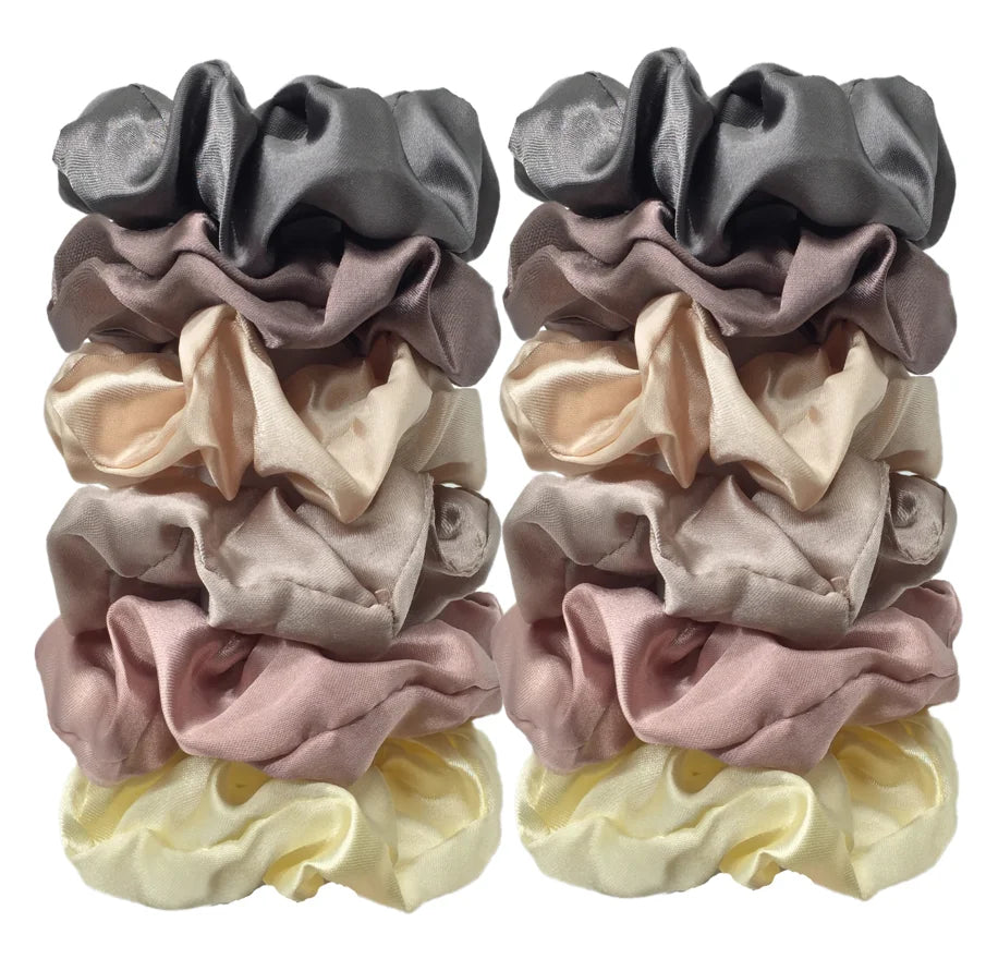 12/8pcs Premium Satin Large Intestine Hair Bands for Women Hundreds of Fabric Rubber Bands Hair Accessories