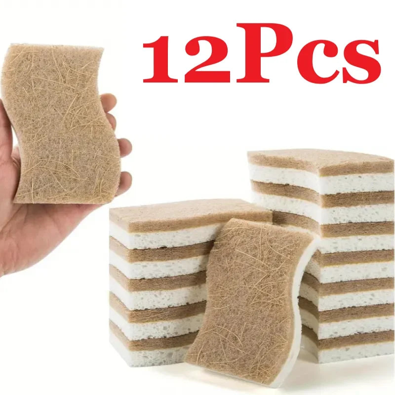 1/6/12Pcs Natural Kitchen Sponge Cellulose and Coconut Scrubber for Dishes Pack of Household Cleaning Sponges White