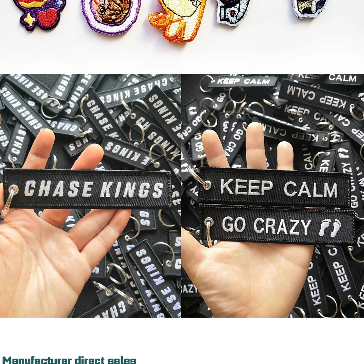 Custom Embroidery Keychains Double-sided Wholesale 50 PCS Printed Woven Logo to Customize Fabric Key Ring Tag for Bag Phone Car