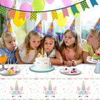 Magical Unicorn Tablecloth 54x108''-Disposable Waterproof Plastic for Girls Birthday&Baby Sprinkle | Glitter Rainbow Party Decor