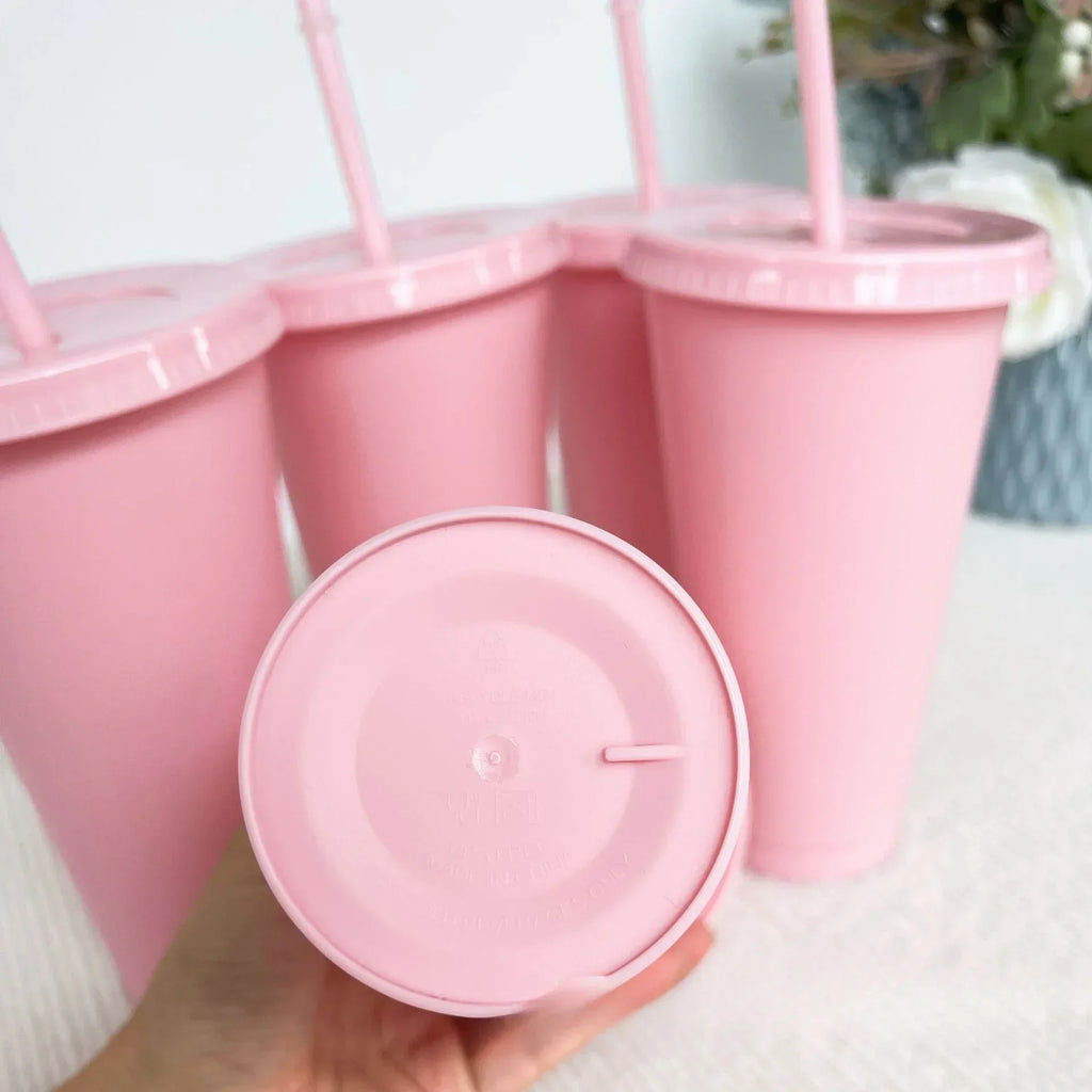 5pcs 24oz PP Colorful Straw Cup Large Capacity Milk Tea Cup for Iced Coffee Cold Drinks Travel Office Party