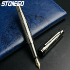 STONEGO 0.38mm Extra Fine Nib Fountain Pen, Black Metal Calligraphy Writing Gift Pen