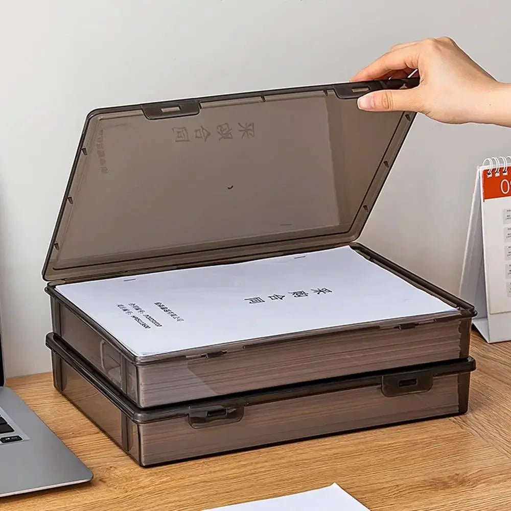 A4 Dust Proof Document Organizer Storage Box Black Transparent Simple Certificate File Box Container for Easy Organization
