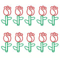 10/20pcs Rose-Shaped Metal Paper Clips Cute Floral Design with Green Leaves Red Flowers Scrapbooking Office School Supplies