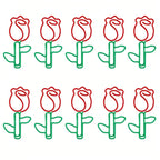 10/20pcs Rose-Shaped Metal Paper Clips Cute Floral Design with Green Leaves Red Flowers Scrapbooking Office School Supplies