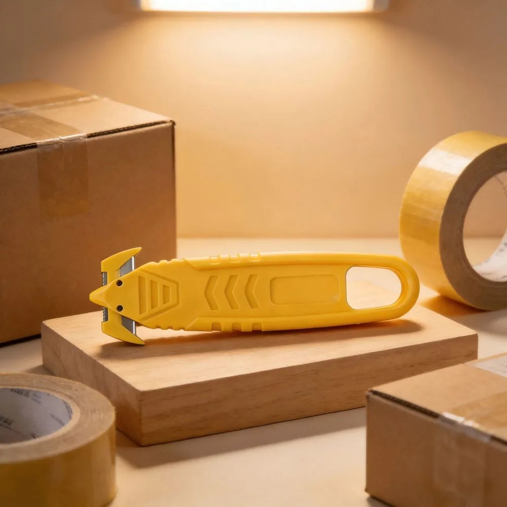 Yellow Safe Portable Box Opener Utility Knife with Plastic Handle And Sharp Blades Office Supply Tool