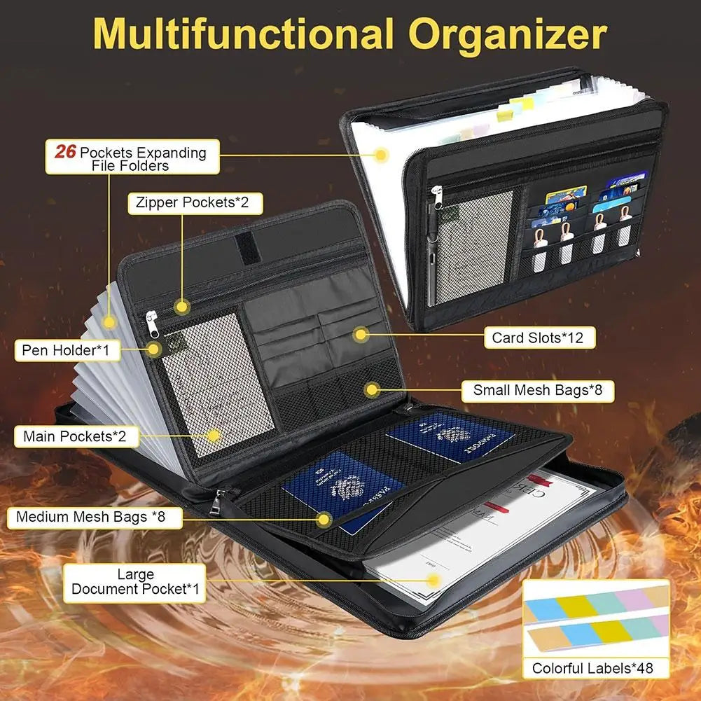 A4 Zipper File Bag Waterproof Fireproof Document Bag Foldable Accordion File Pouch Large Capacity Document Storage Bag